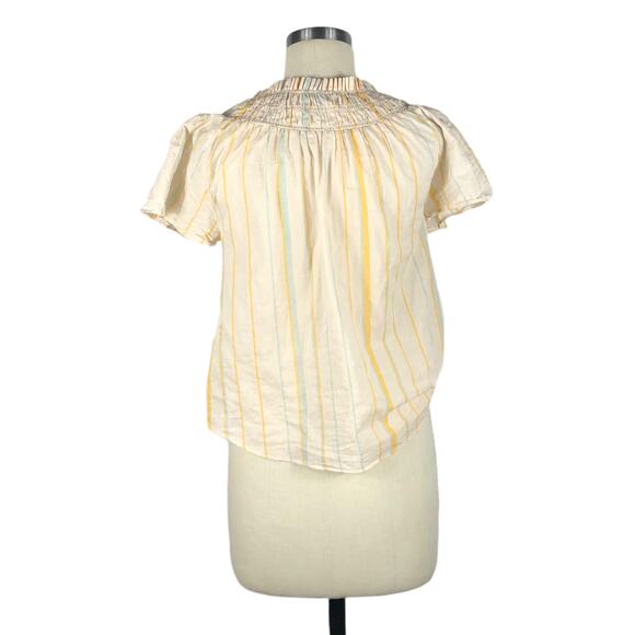 MADEWELL Striped Smocked Mock Neck Popover Blouse Size Small Boho Knit - Picture 3 of 6